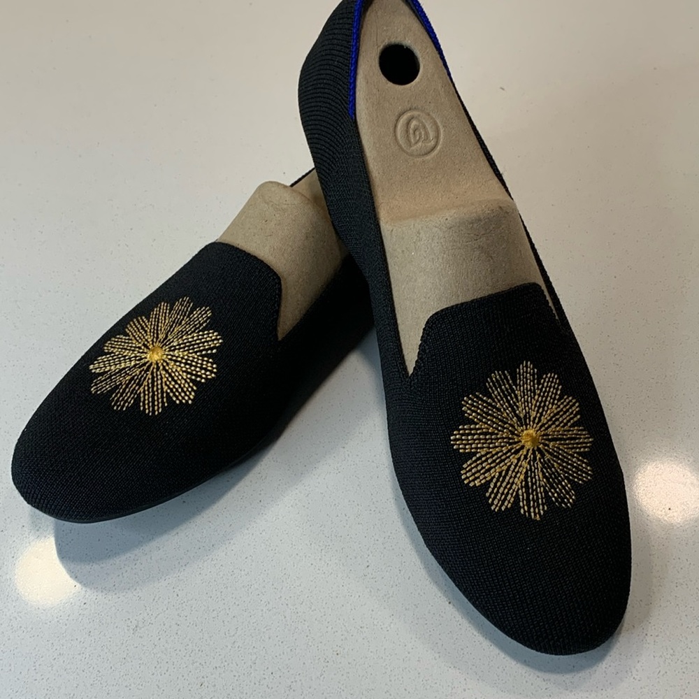 Rothy's OG Limited Edition Holiday Licorice Loafer with Gold Metallic Flowe…